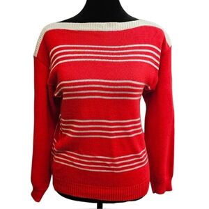 Vintage 70s 80s BOAT NECK Red and White Striped Sweater Knit 🍬